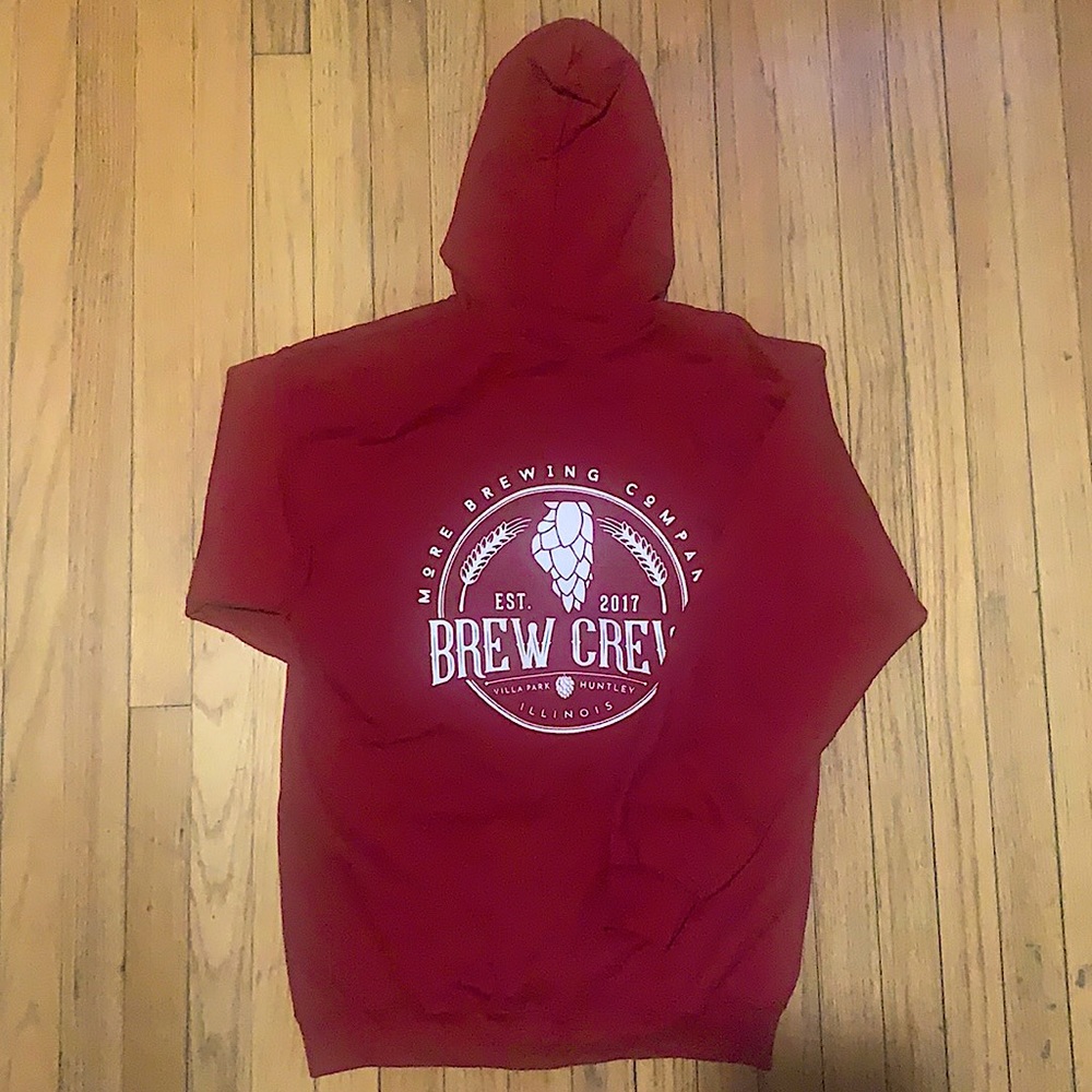 Red zip-up. More Brewing Company. Never worn, few made.